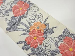 手織り真綿紬花模様織出し名古屋帯